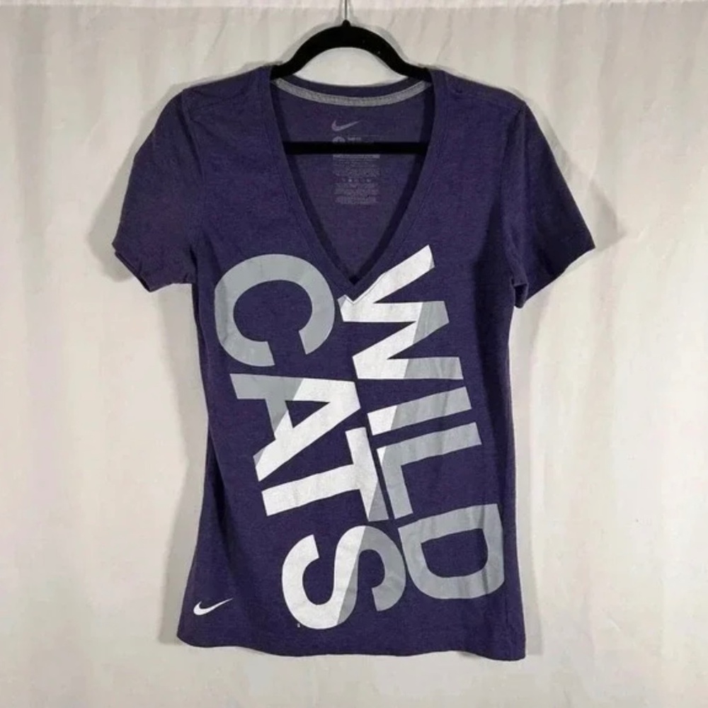 Kansas State Wildcats Nike Shirt Women's Large Purple Vneck Short Sleeve Graphic
